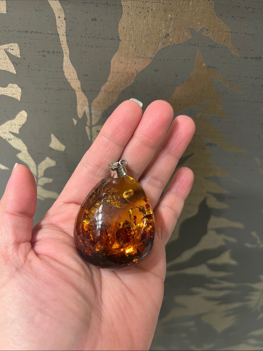 Amber Teardrop Pendant Necklace Charm - Warm Honey Brown